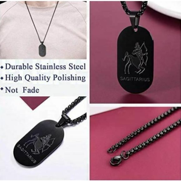 FaithHeart Sagittarius Black Stainless Steel Horoscope Necklace Engravea… - Picture 2 of 5